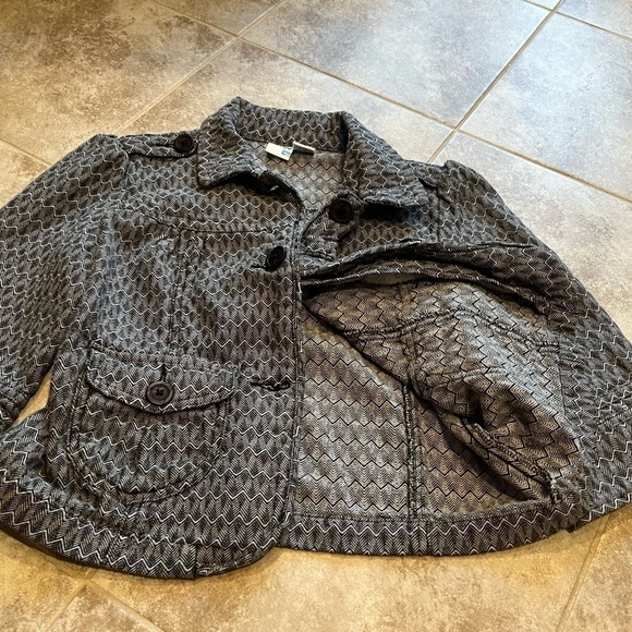 Roxy Cropped Herringbone Single Breasted Blazer Casual Jacket Gray black Medium - Picture 7 of 9